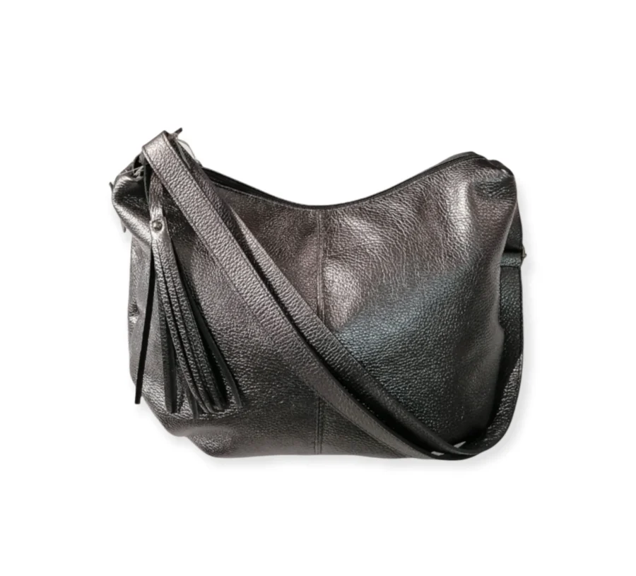 Borsa Donna Hobo Bag in Vera Pelle Martellata Laminata.