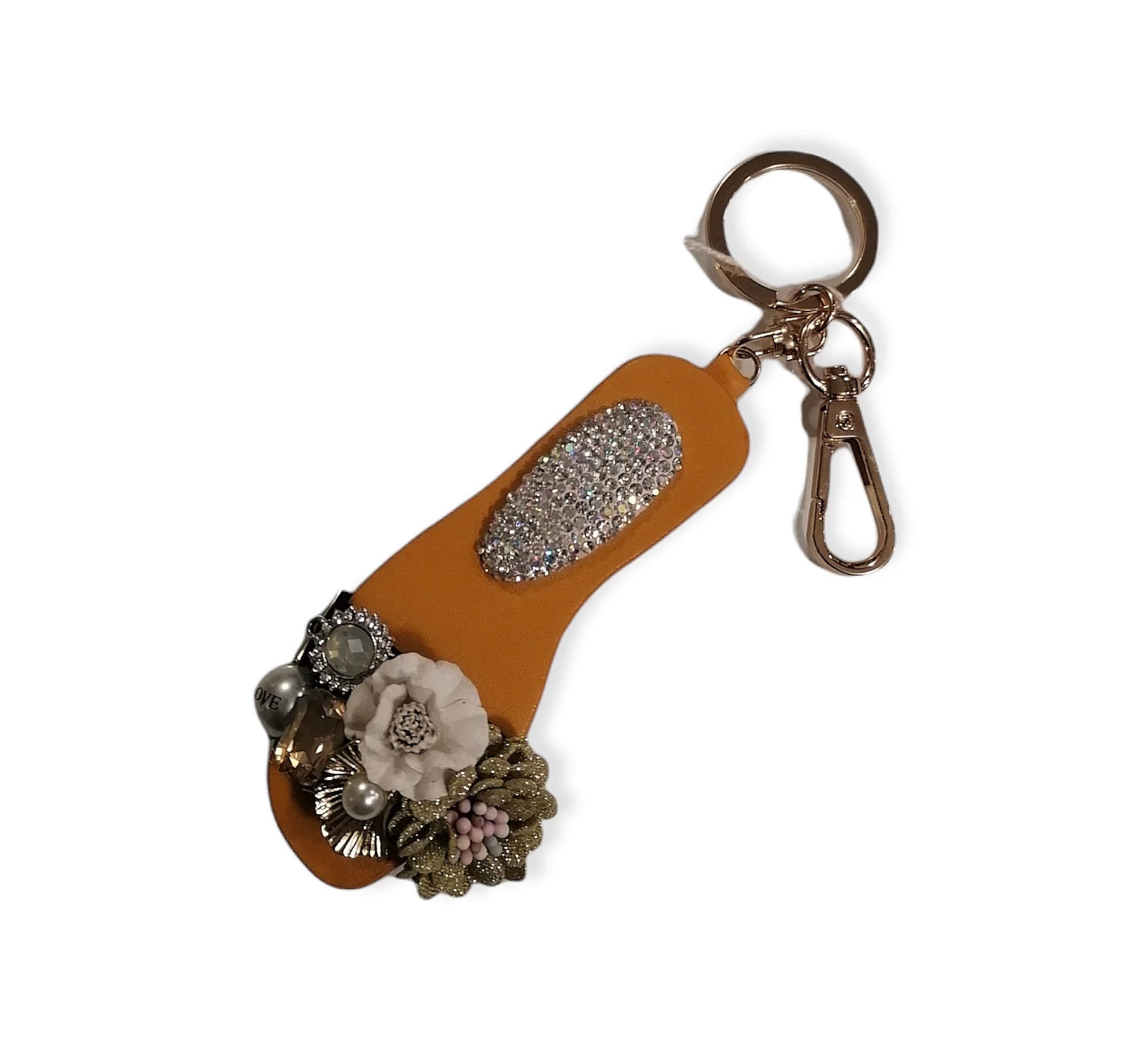 Portachiavi Donna con Ciabattina in Similpelle, Strass e Perline.