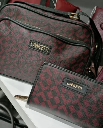 Set Borsa a Tracolla Lancetti Nero Burgundy con Portafoglio Donna.