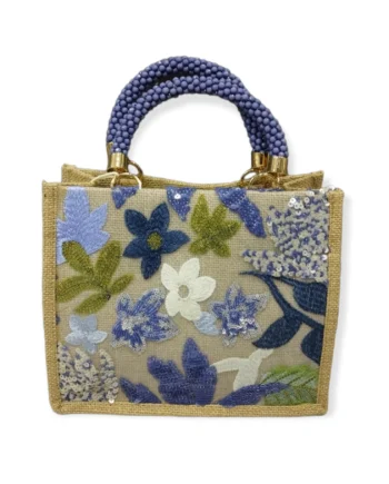Mini Handle Bag Ricamata in tessuto grezzo