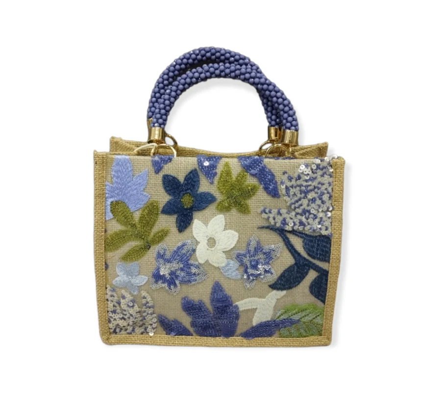 Mini Handle Bag Ricamata in tessuto grezzo