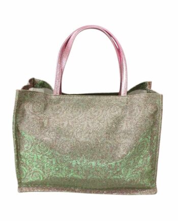Borsa Shopper Donna Glitter Cangiante con Manici in Vera Pelle.