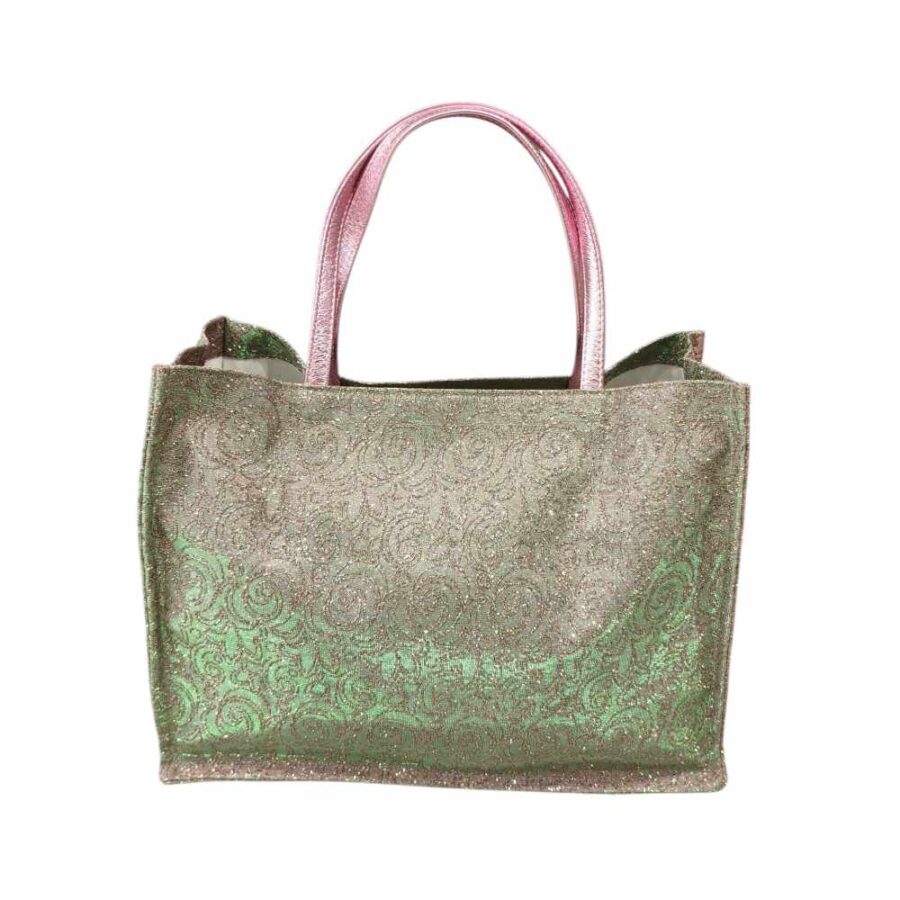Borsa Shopper Donna Glitter Cangiante con Manici in Vera Pelle.