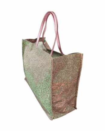 Borsa Shopper Donna Glitter Cangiante con Manici in Vera Pelle.