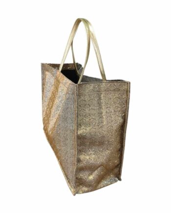 Borsa Shopper Donna Glitter Argento con Manici in Vera Pelle.