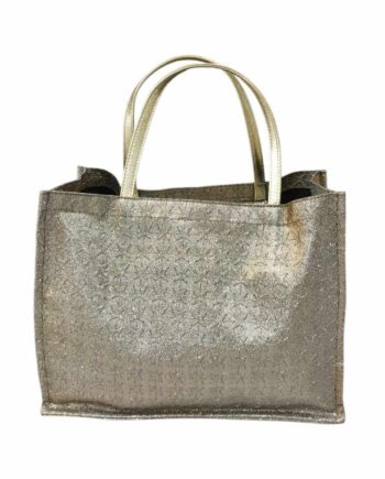 Borsa Shopper Donna Glitter Argento con Manici in Vera Pelle.