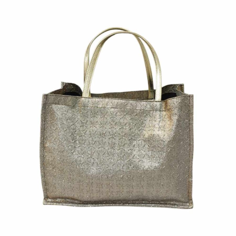 Borsa Shopper Donna Glitter Argento con Manici in Vera Pelle.