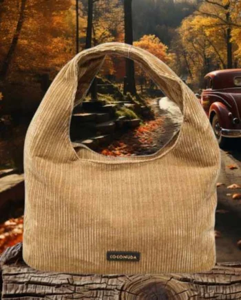 Borsa Donna Hobo Bag Coconuda in Velluto a Coste.
