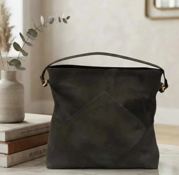 Borsa Hobo Bag Donna Effetto Alcantara con Rombo.