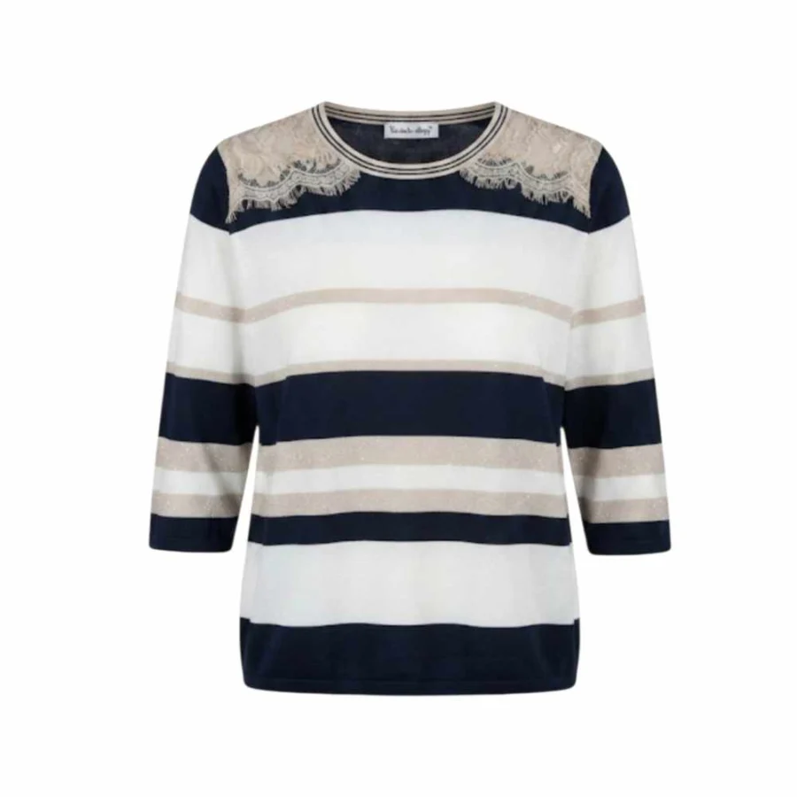 Maglia Donna Fantasia Rigata con Pizzo.