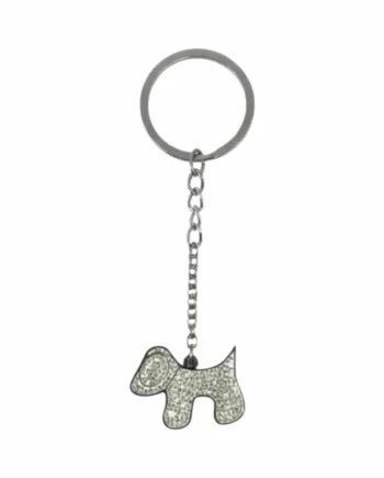 Portachiavi Donna Charm Cagnolino in Acciaio e Strass.