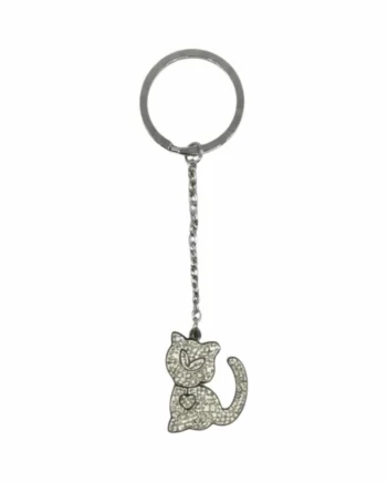 Portachiavi Donna Charm Gattino in Acciaio Inossidabile e Strass.